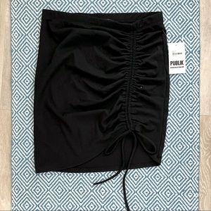 Publik black ribbed mini skirt, asymmetrical ruched